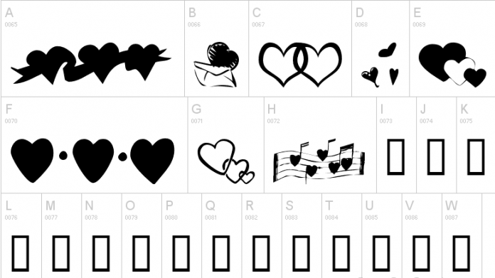 KR Hearts Along Font