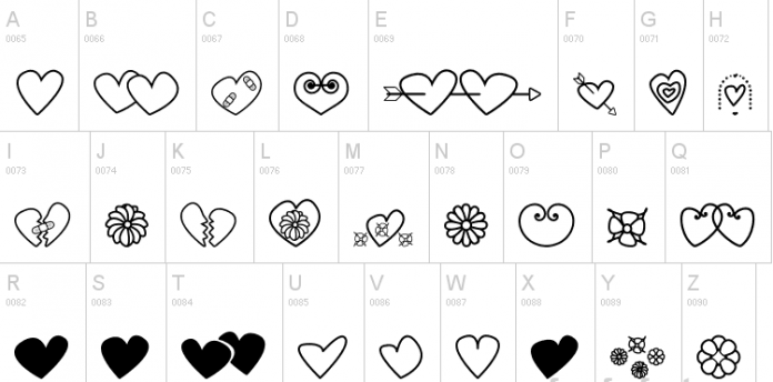 Hearts and flowers for valentines Font