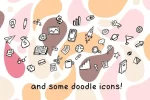 Innocent scribbler font with doodle icons Font