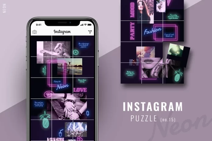 Instagram PUZZLE template - Neon