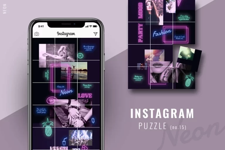 Instagram PUZZLE template - Neon