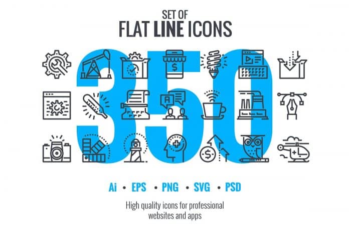 Big collection of flat line icons Font