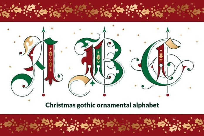 Christmas gothic ornamental alphabet Font