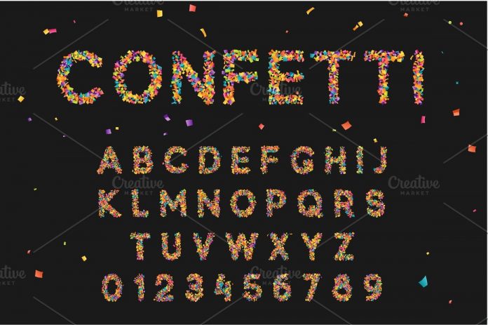 Colorful font from confetti
