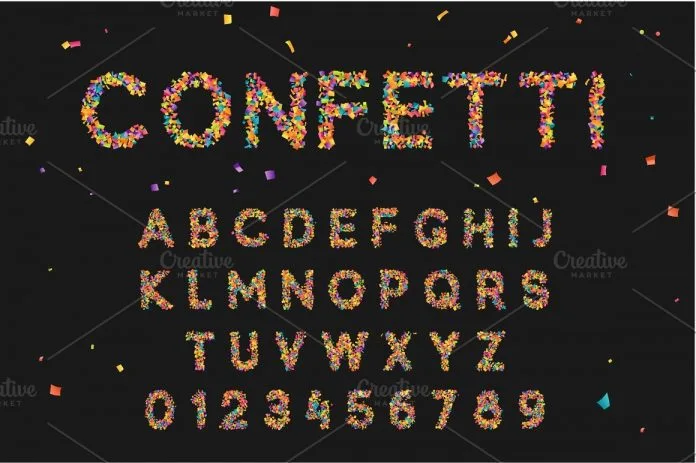 Colorful font from confetti