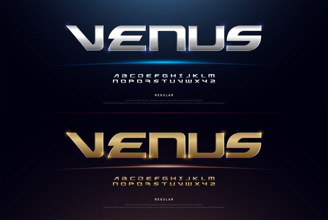Elegant Sport Silver and Golden Metal Chrome Alphabet Font