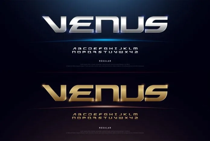 Elegant Sport Silver and Golden Metal Chrome Alphabet Font