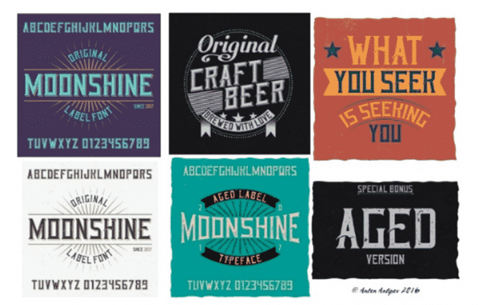 Moonshine + Moonshine Aged + Bonus Pack Font
