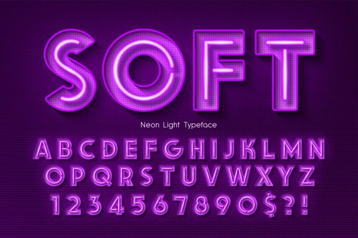 Neon Light 3D alphabet Extra glowing font