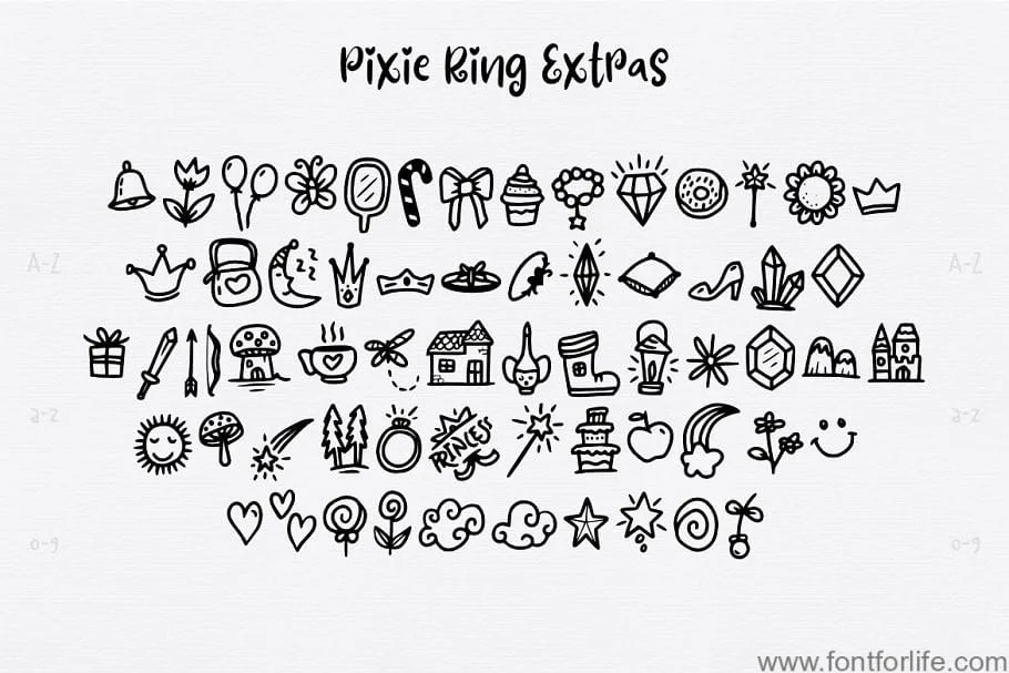 Pixie Ring Font with illustrations Font