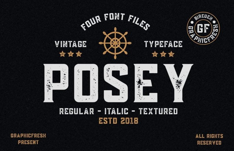 Posey – Vintage Type – 4 Font Files Font Free Download