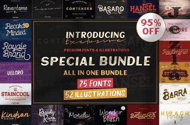 Special Bundle - All in One Bundle - 75 Fonts - 52 Illustrations