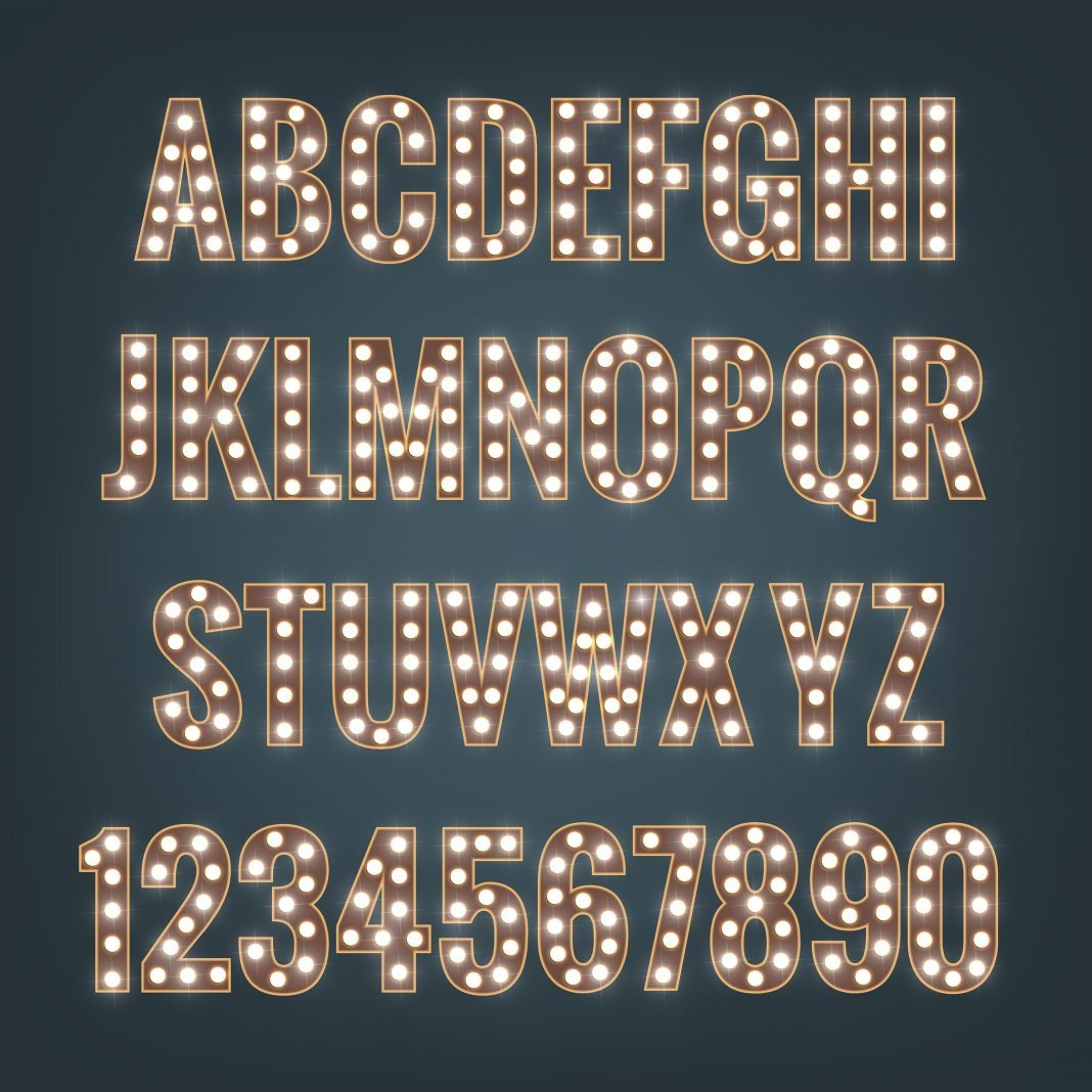 Typeface with light bulbs Font