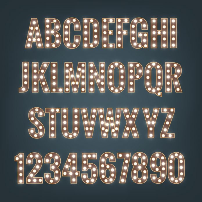 Typeface with light bulbs Font