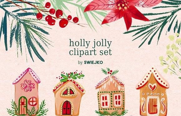 Gouache Christmas clipart set