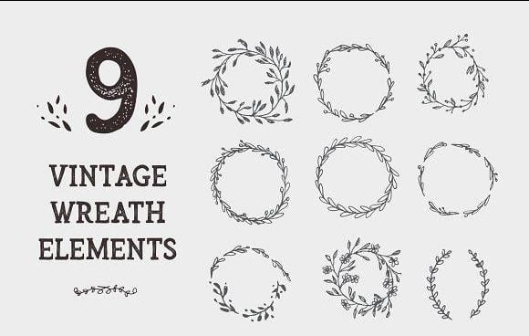 9 Vintage Wreath Graphic Design Elem