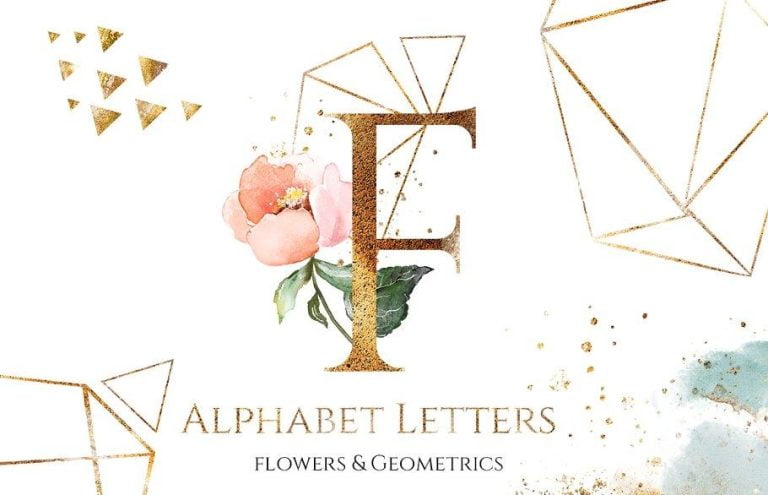 Floral alphabet letters. Geometrics