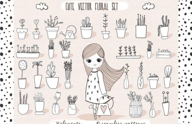 Cute Vector Pots and Patterns