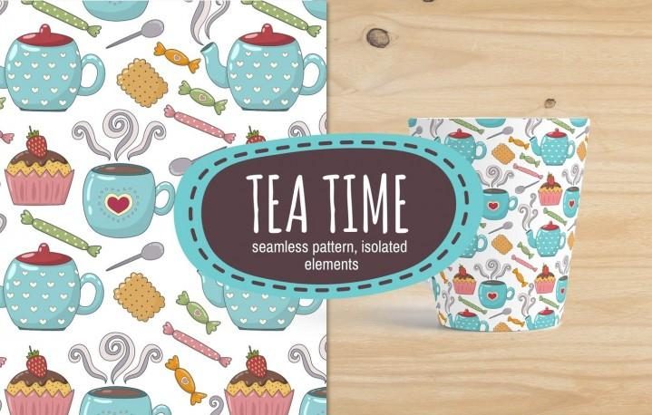 Tea Time: pattern & elements Free Download