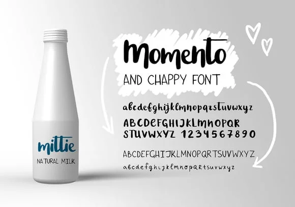 Momento script font Chappy font